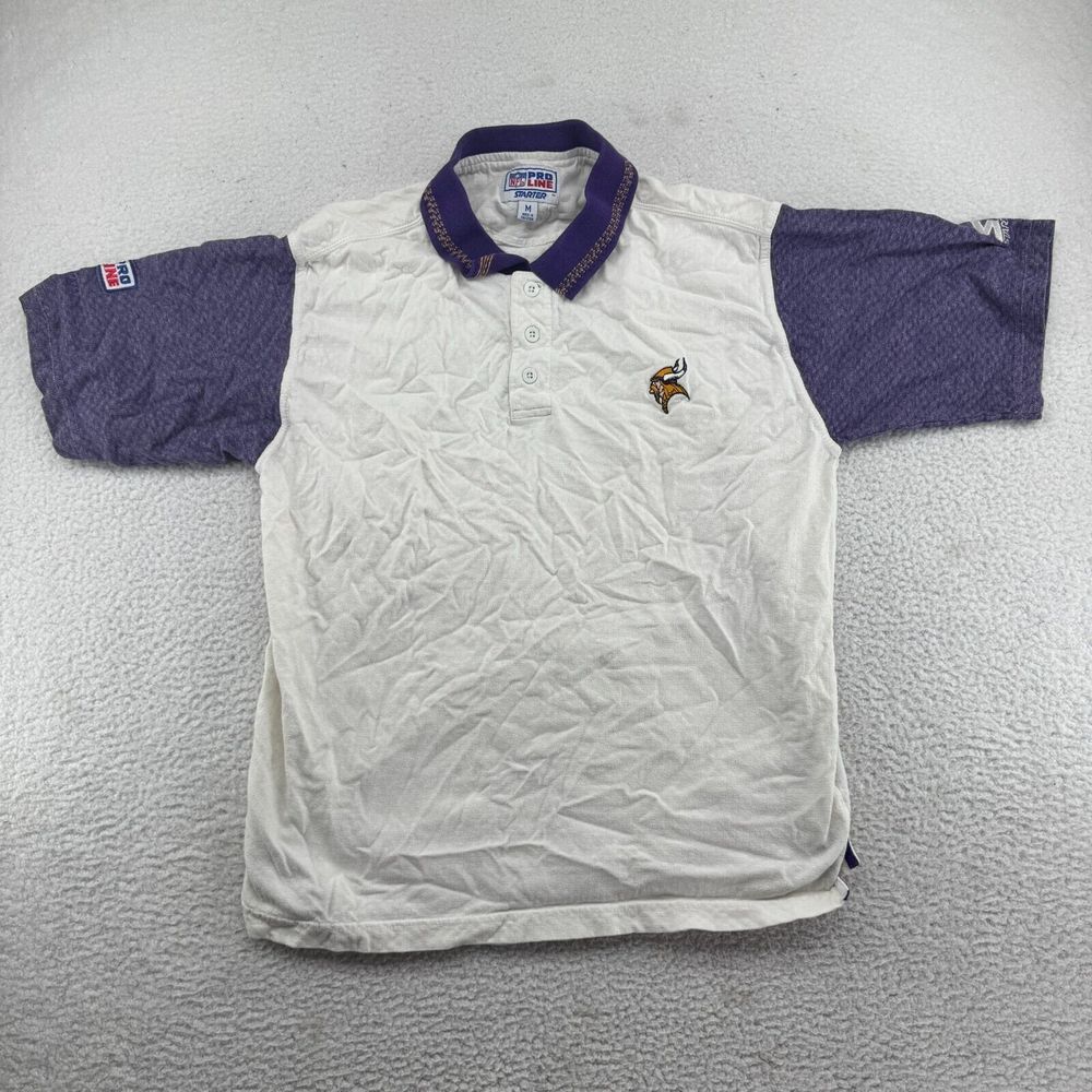 Vintage Starter Minnesota‎ Vikings Polo Mens Medium White Purple NFL Pro Line